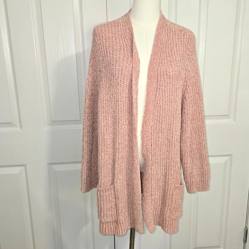 Seven7 Cardigan Womens XXL Dusty Rose Chenille Open Front Longline Sweater